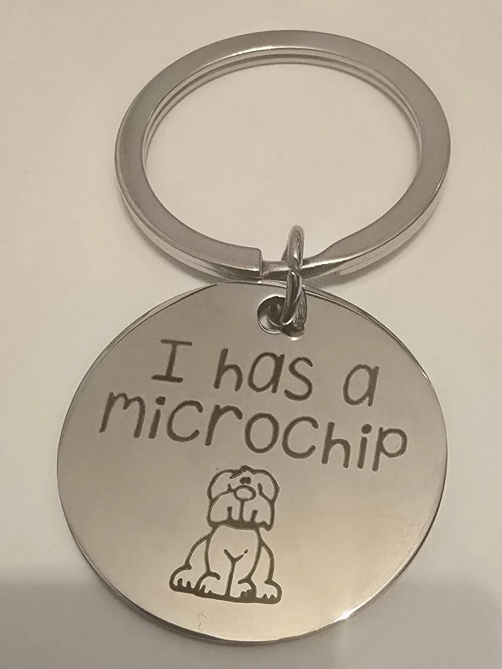 'I has a microchip' Engraved Pet ID Tag - Silver